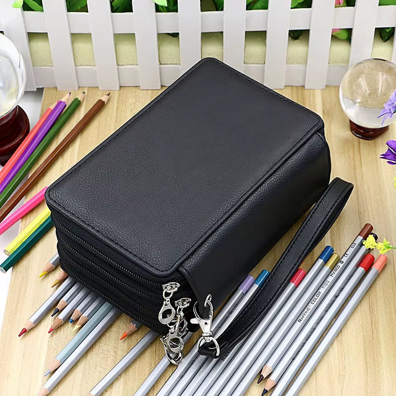 72 Holders 4 Layers Handy PU Leather School Pencils Case Large Capacity Colored Pencil Bag for Student Gift Art Supplies