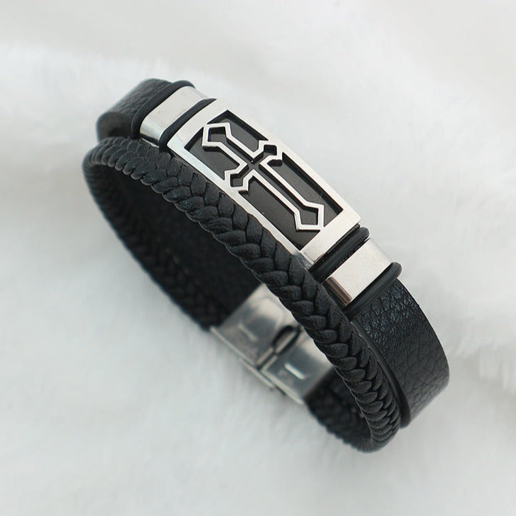 Pulseira de Couro e Aço Inoxidável