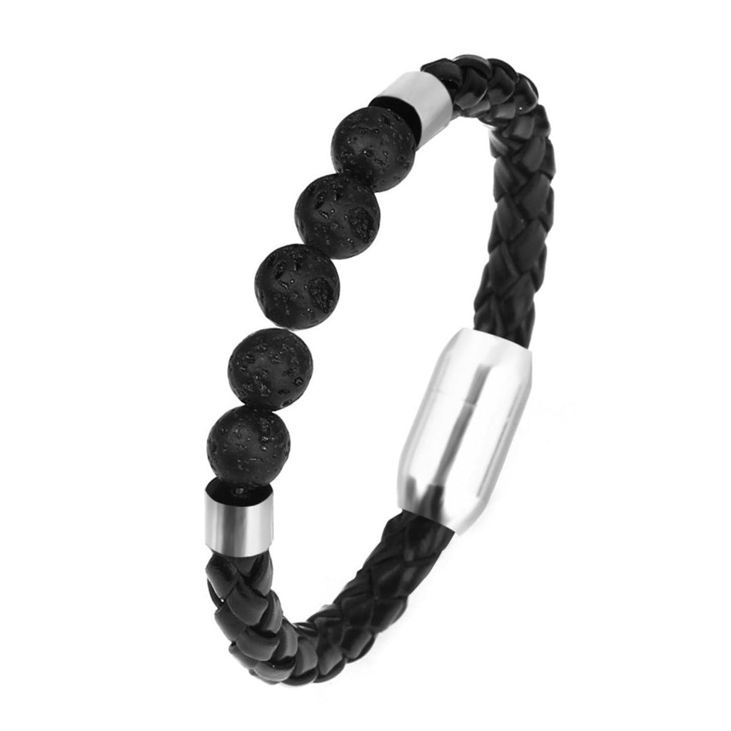 Pulseira de Couro e Pedra Natural