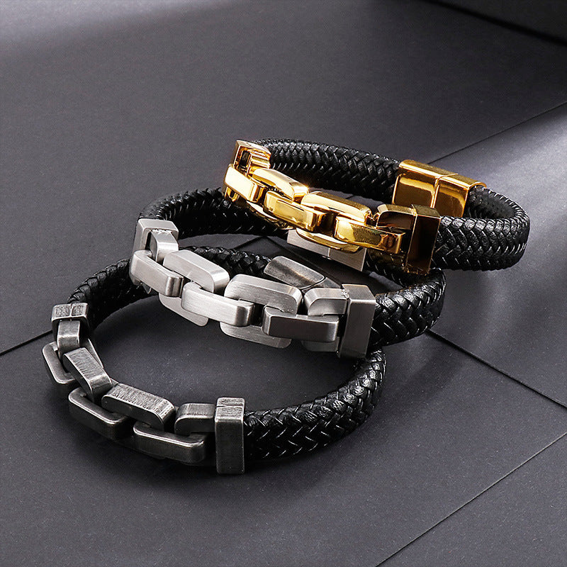 Leather and Titanium Steel Bracelet