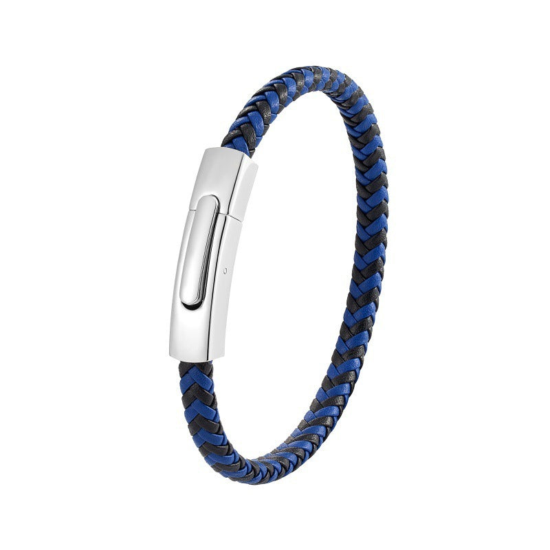 Pulseira de Couro e Aço Inoxidável 316L