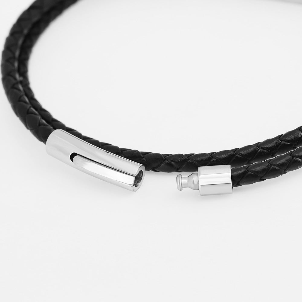 Personalized Leather and Stainless Steel Bracelet