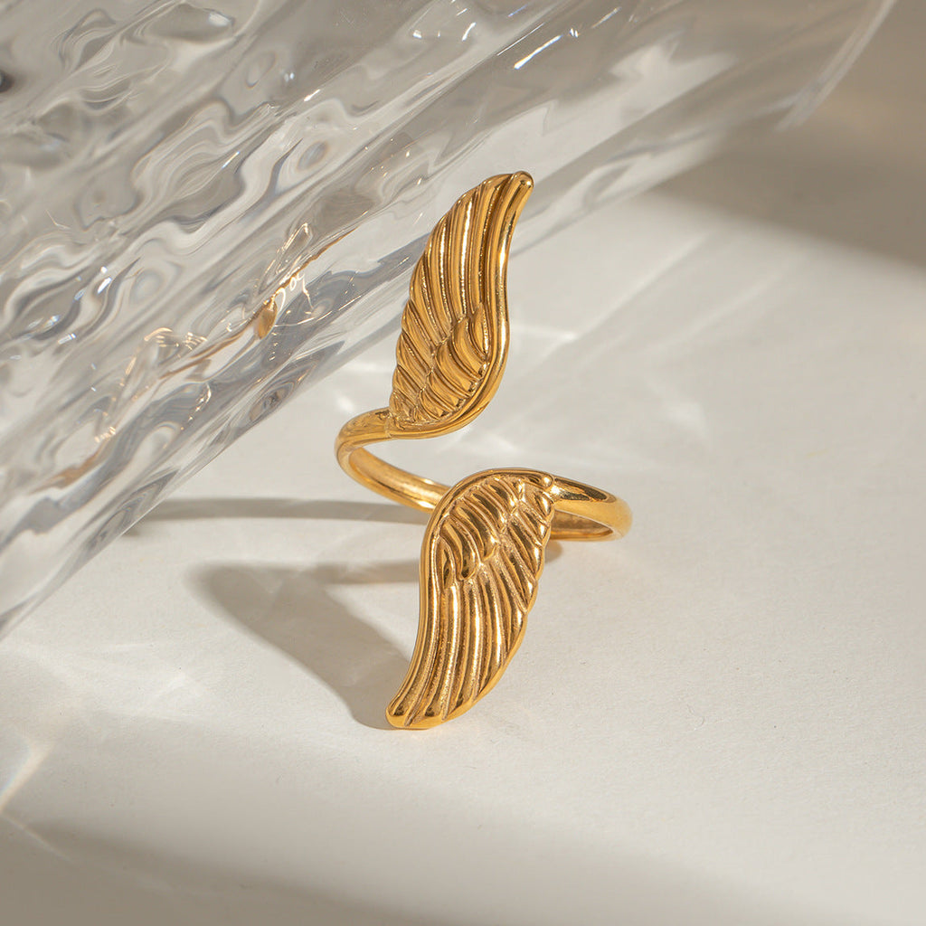 Anillo de alas de ángel en acero inoxidable