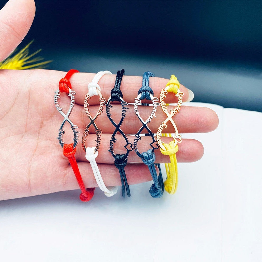 Pulseira Infinito Personalizada em Couro e Aço Inoxidável
