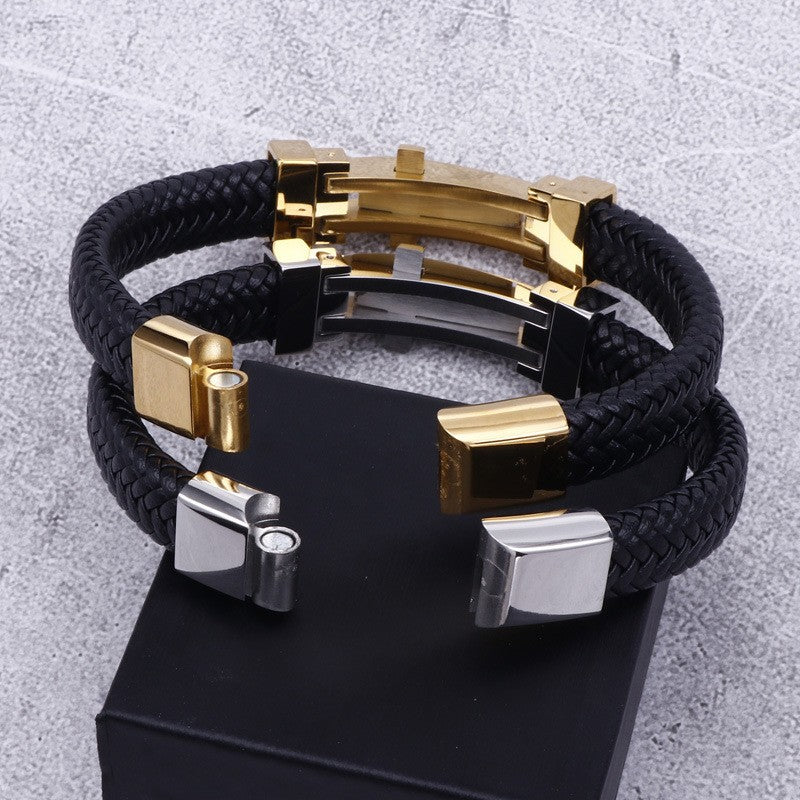 Leather and Titanium Steel Bracelet