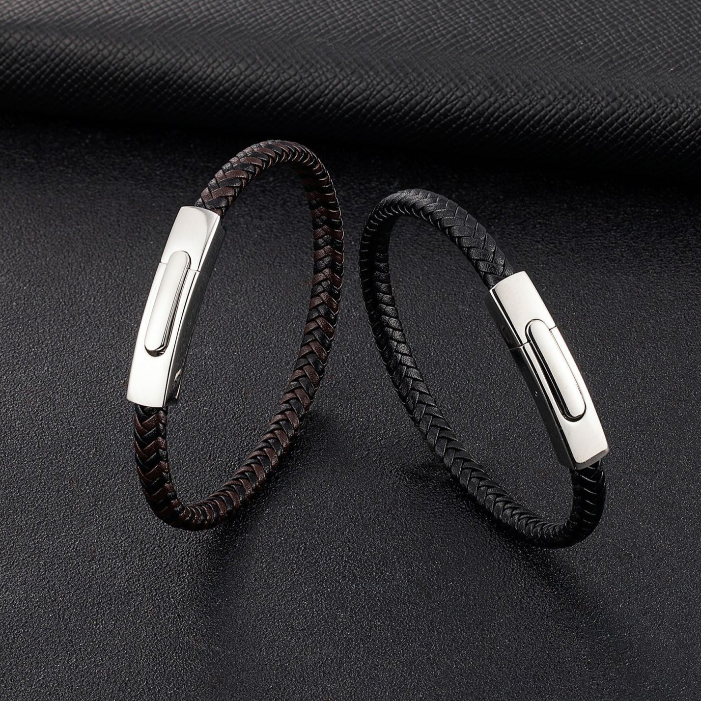 Pulseira de Couro e Aço Inoxidável 316L