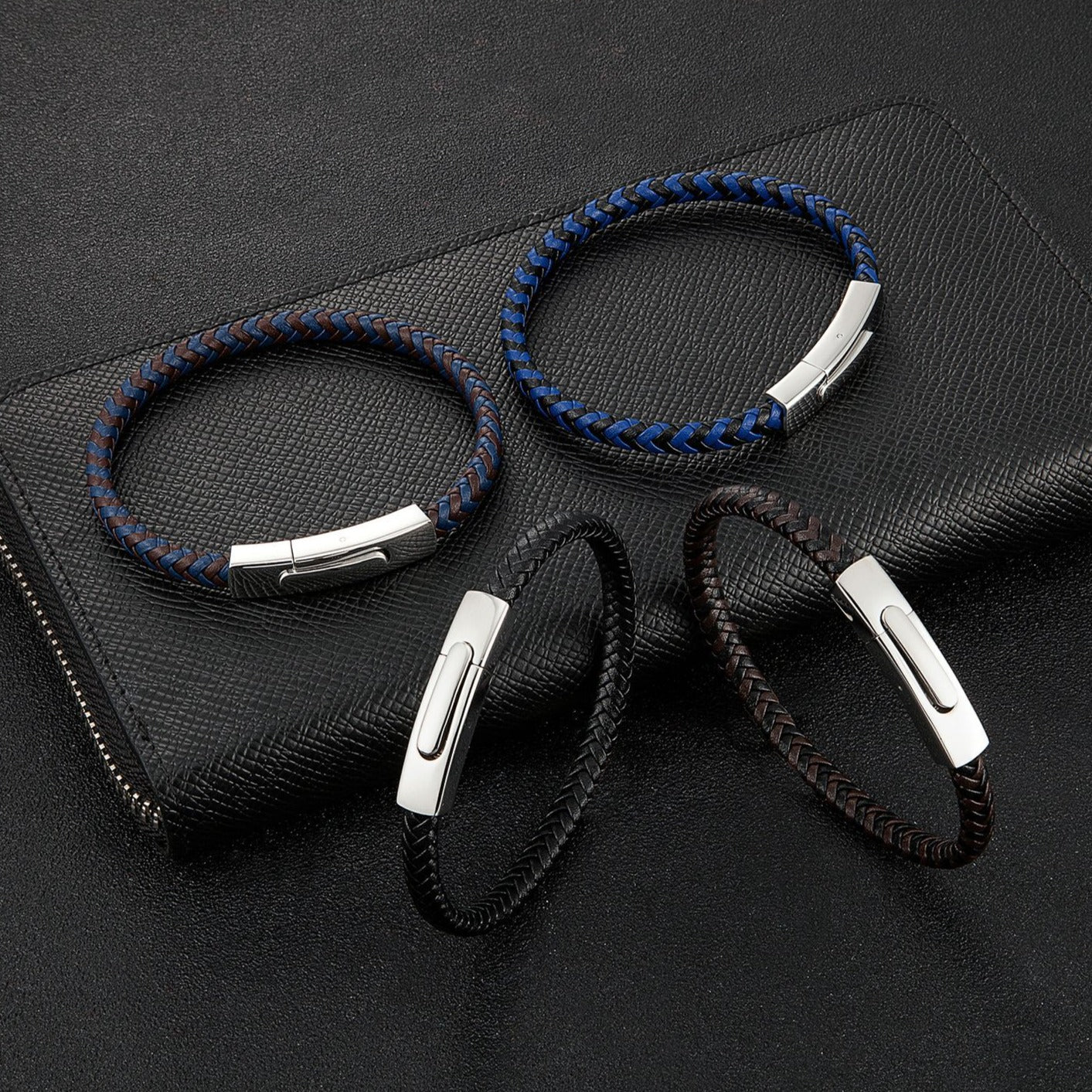 Pulseira de Couro e Aço Inoxidável 316L