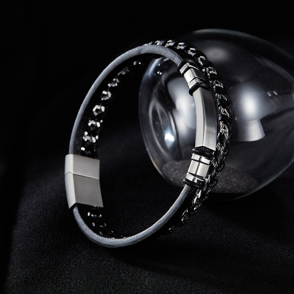 Pulsera de cuero y acero inoxidable