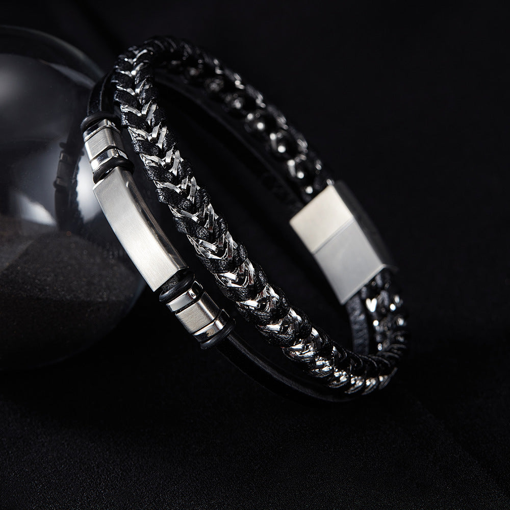 Pulsera de cuero y acero inoxidable