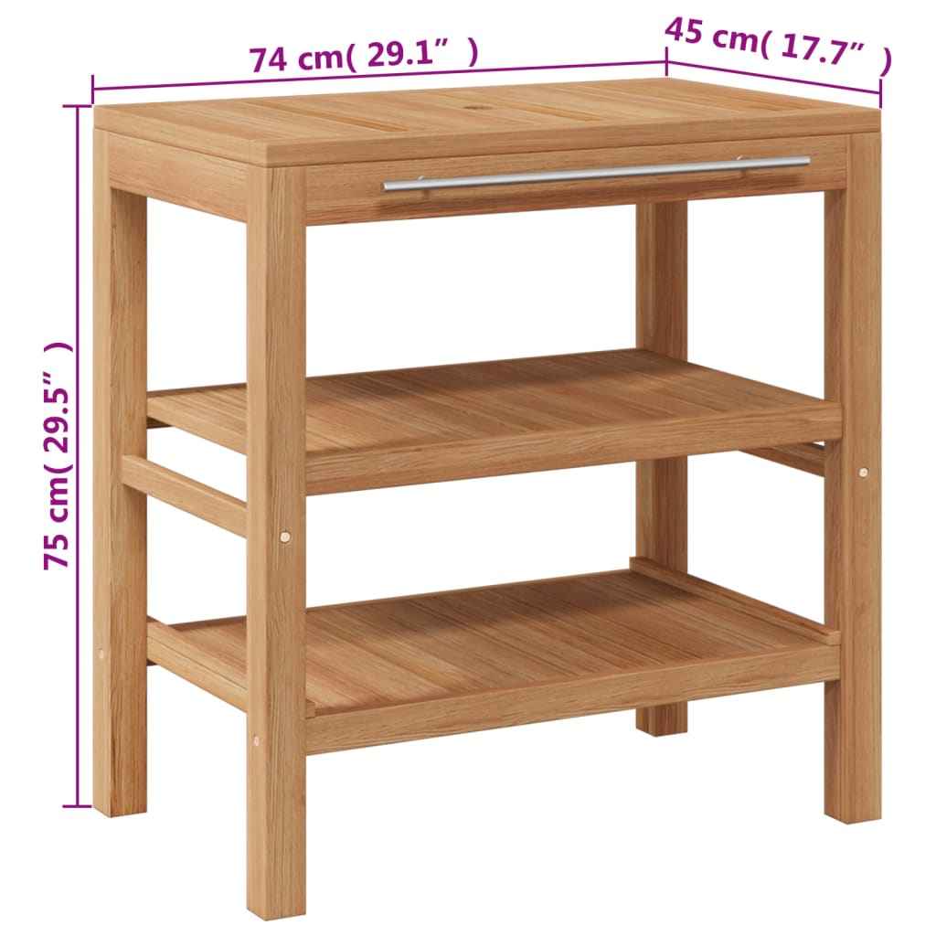 vidaXL Solid Teak Bathroom Cabinet with River Stone Sink