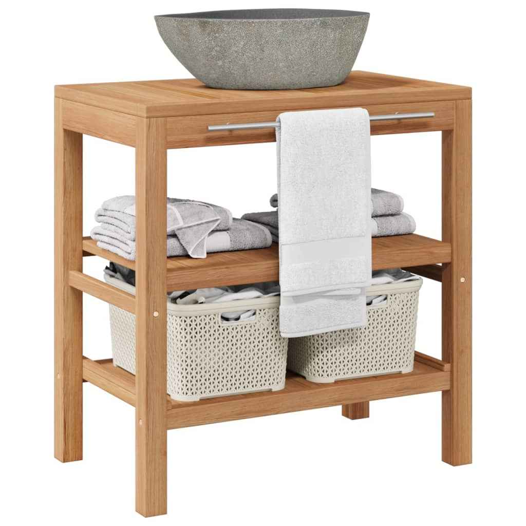 vidaXL Solid Teak Bathroom Cabinet with River Stone Sink