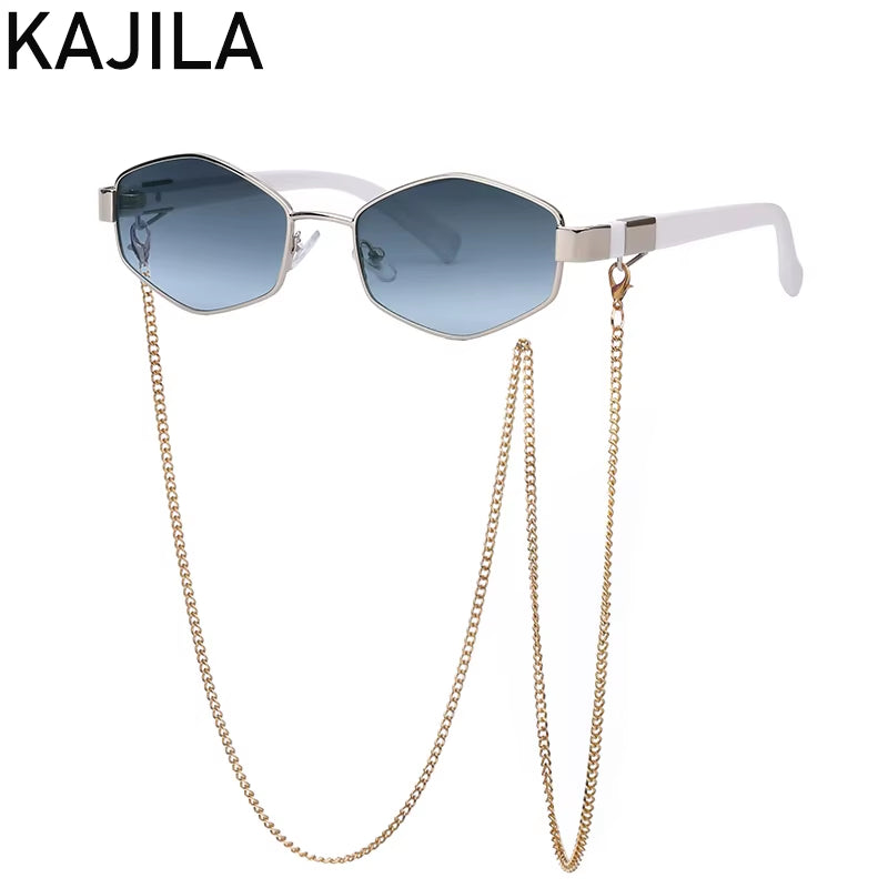 Sexy Small Frame Hexagon Sunglasses Women with Chain 2025 Luxury Brand Designer Punk Sun Glasses for Ladies Shades Gafas De Sol