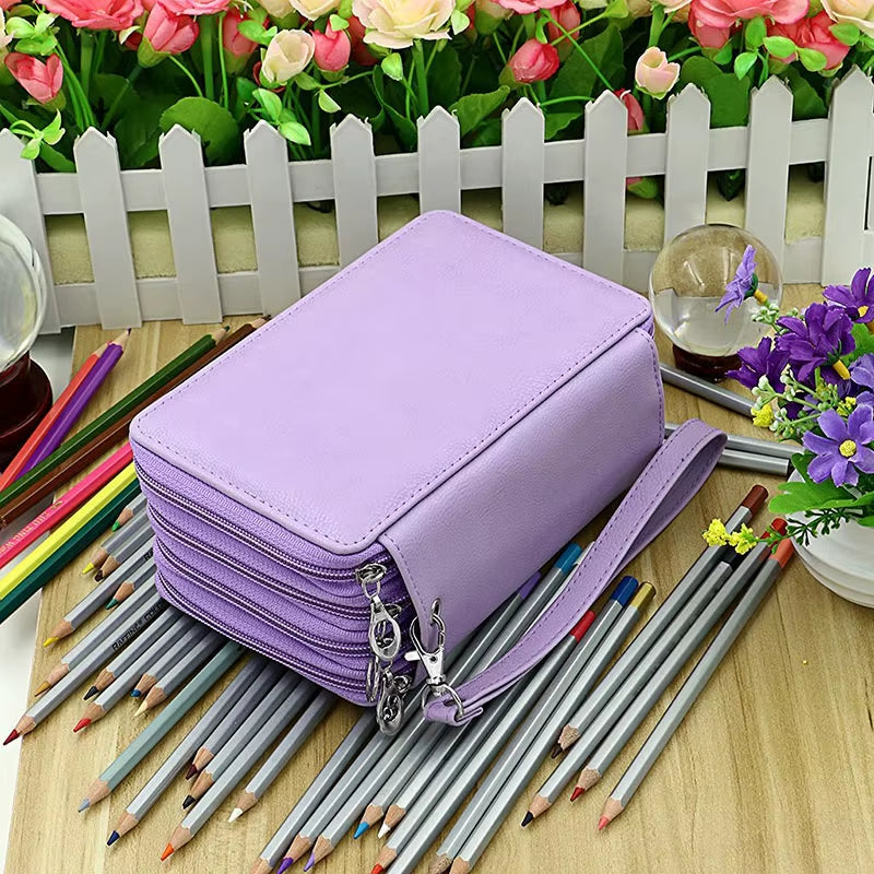 72 Holders 4 Layers Handy PU Leather School Pencils Case Large Capacity Colored Pencil Bag for Student Gift Art Supplies