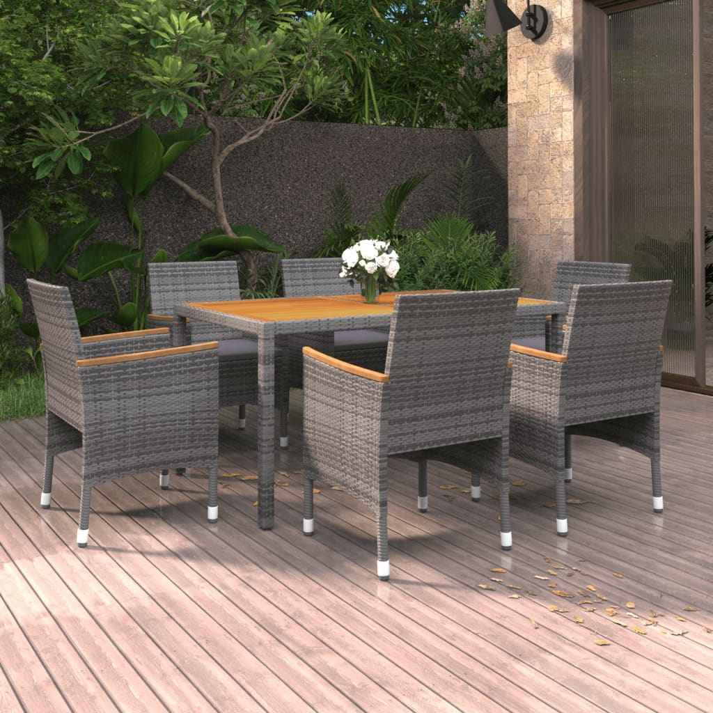 Conjunto de comedor de jardín vidaXL de 7 piezas, mimbre PE gris