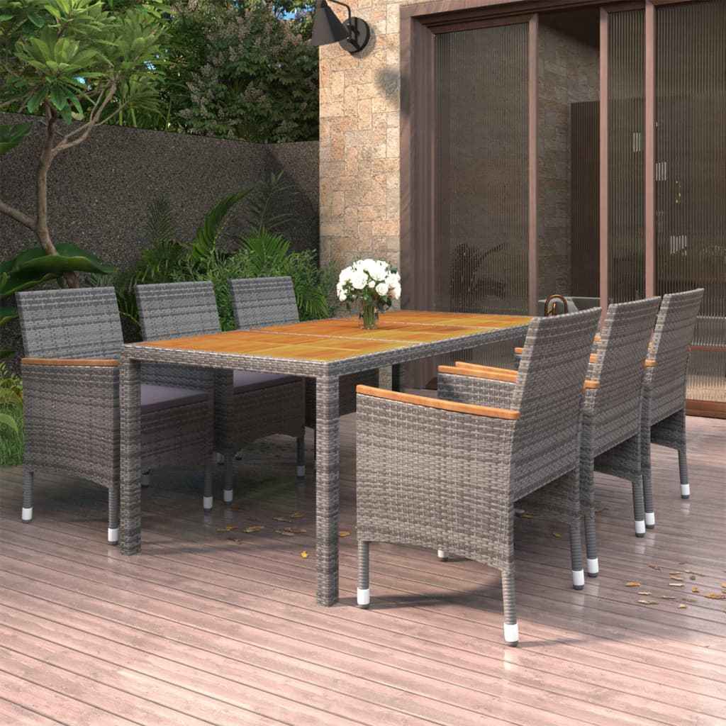 Conjunto de comedor de jardín vidaXL de 7 piezas, mimbre PE gris