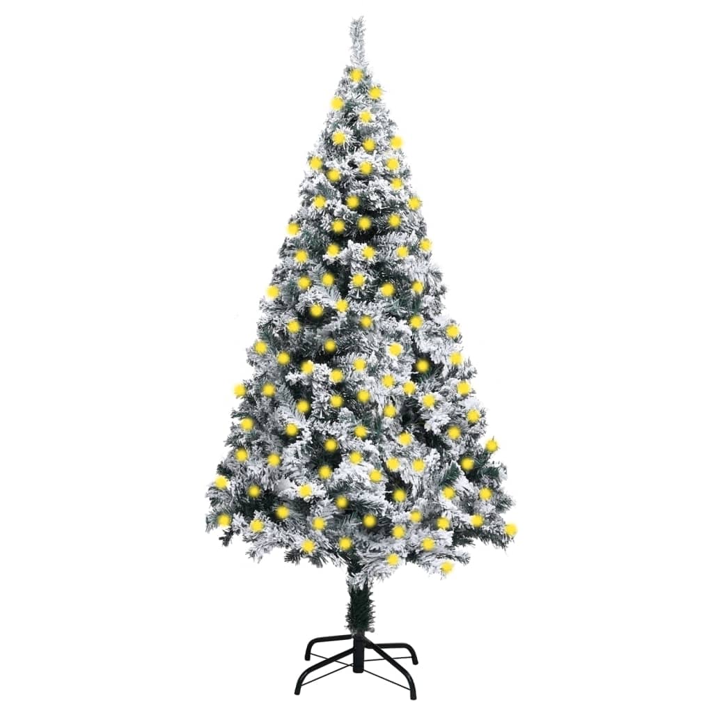 vidaXL Árvore Natal artificial pré-iluminada c/flocos neve 210cm verde