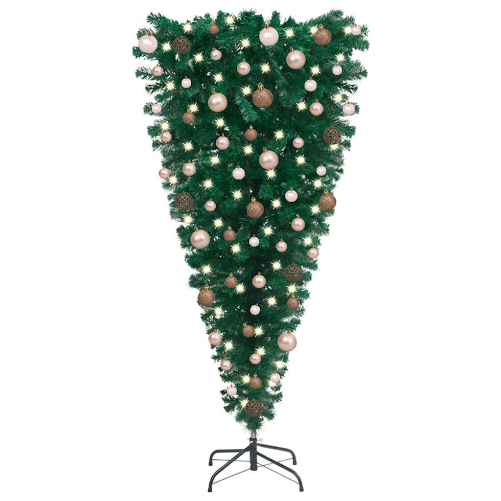 vidaXL Inverted Artificial Christmas Tree with LED Lights/Balls 180 cm