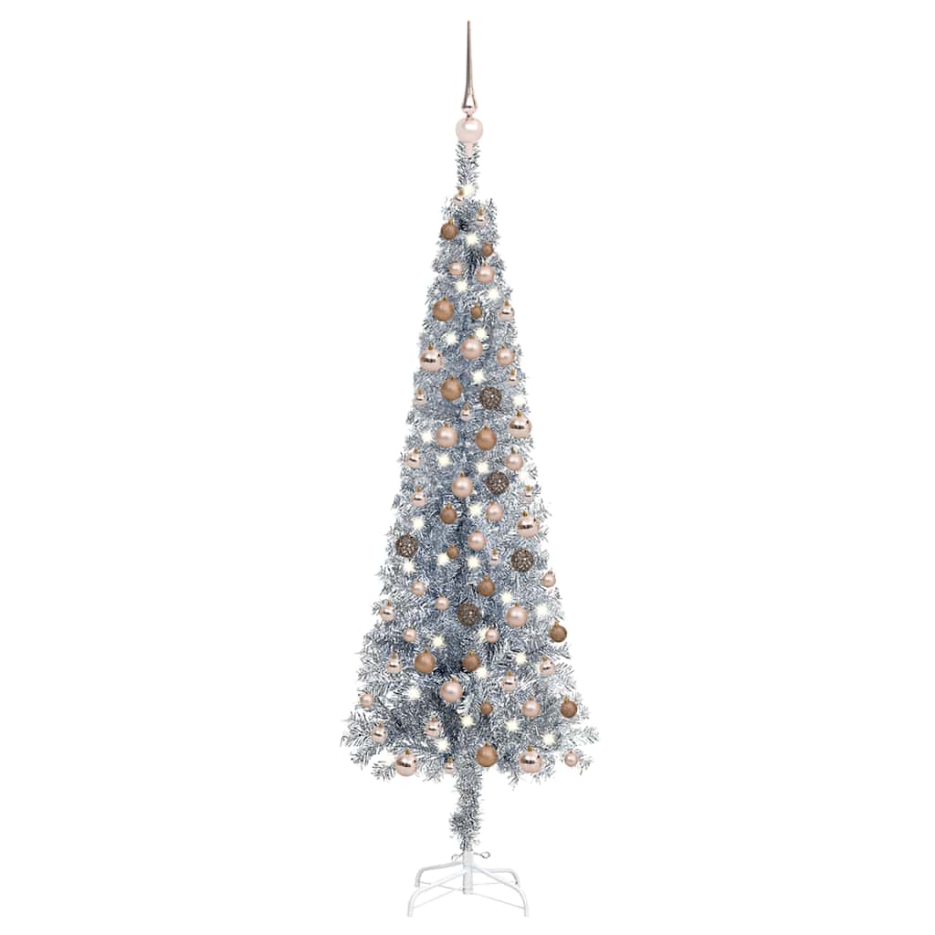 vidaXL Slim Pre-Illuminated Christmas Tree with Balls 150cm Silver