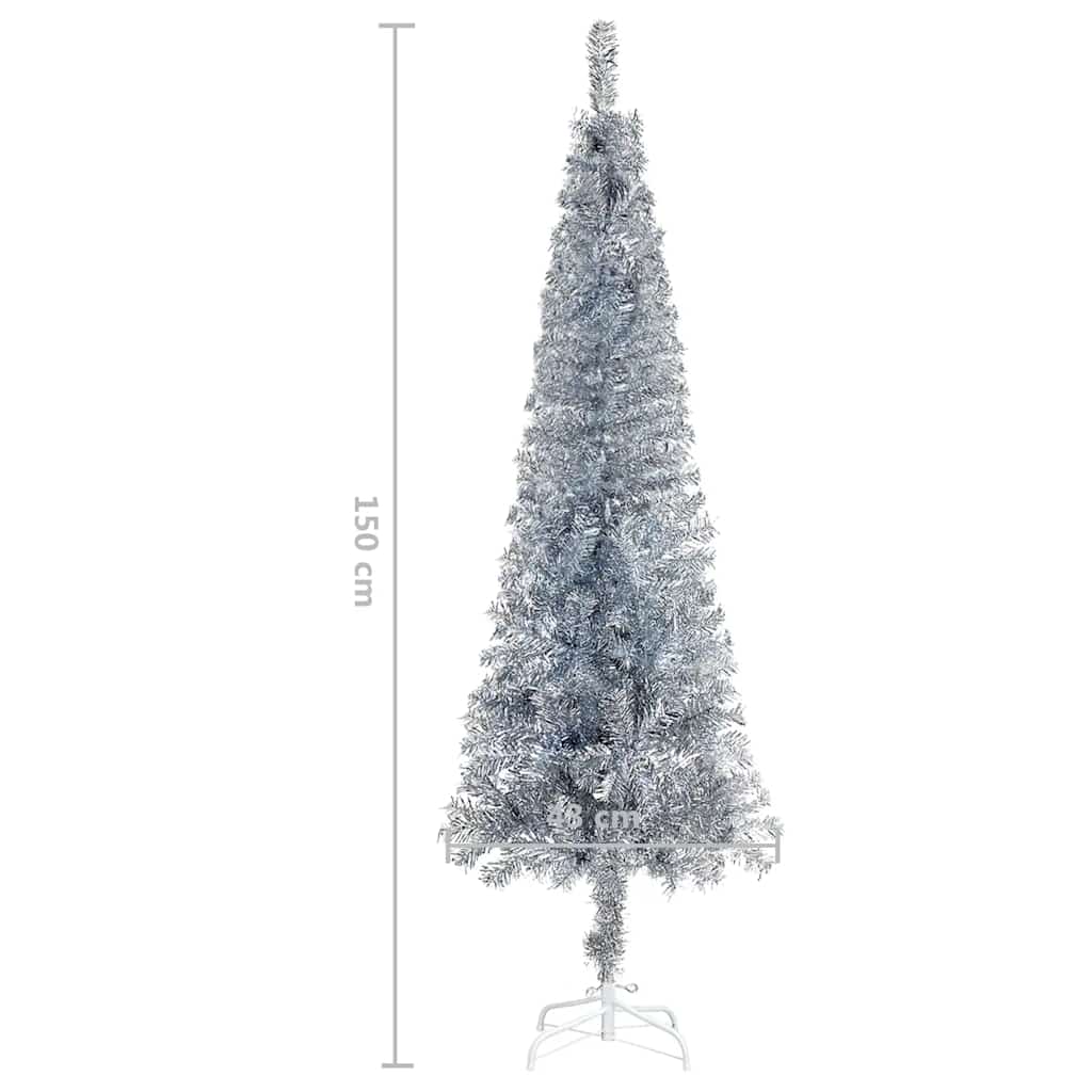 vidaXL Slim Pre-Illuminated Christmas Tree with Balls 150cm Silver