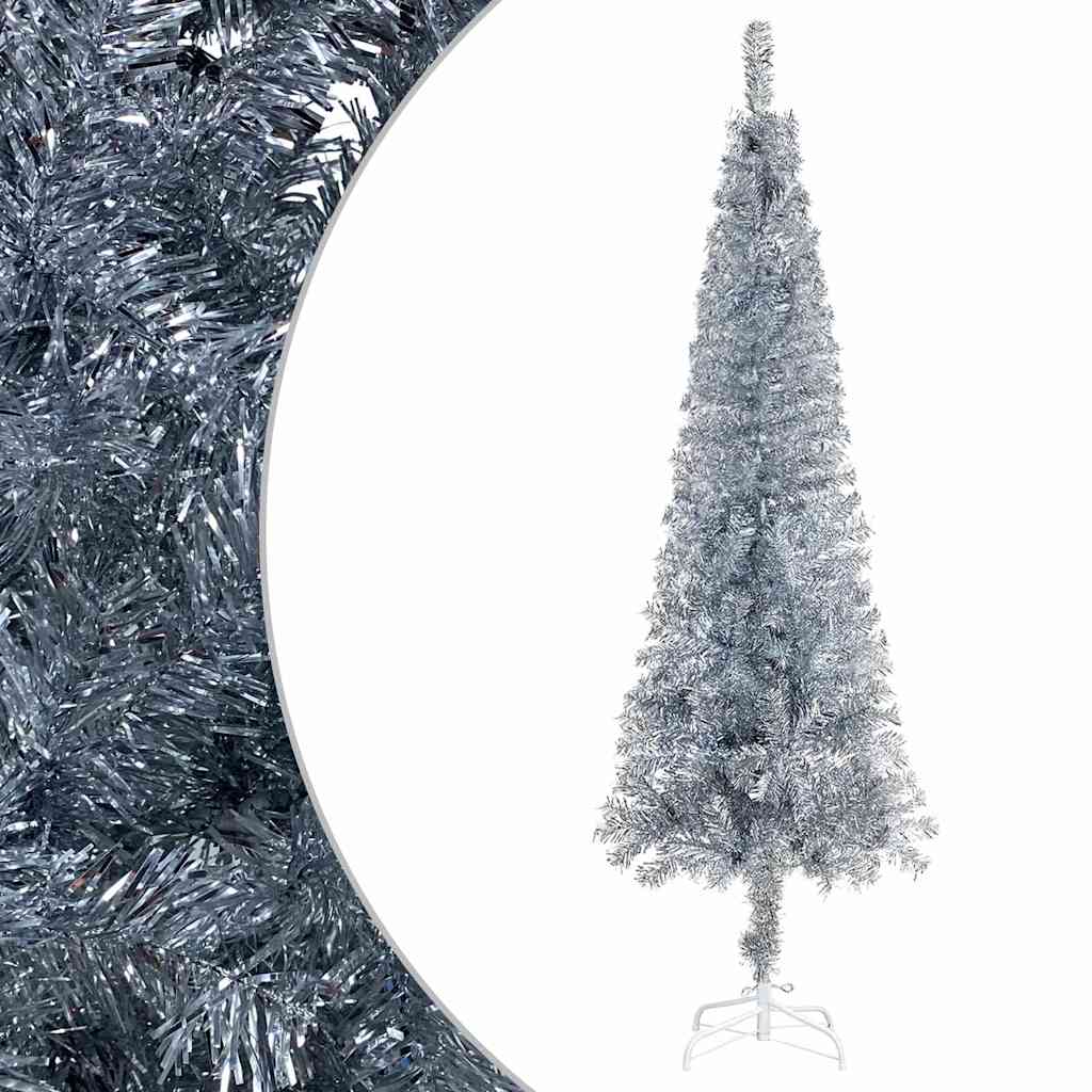 vidaXL Slim Pre-Illuminated Christmas Tree with Balls 150cm Silver