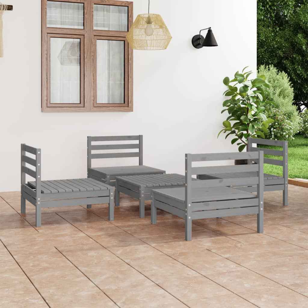 vidaXL 5 pcs conjunto lounge de jardim pinho maciço cinzento