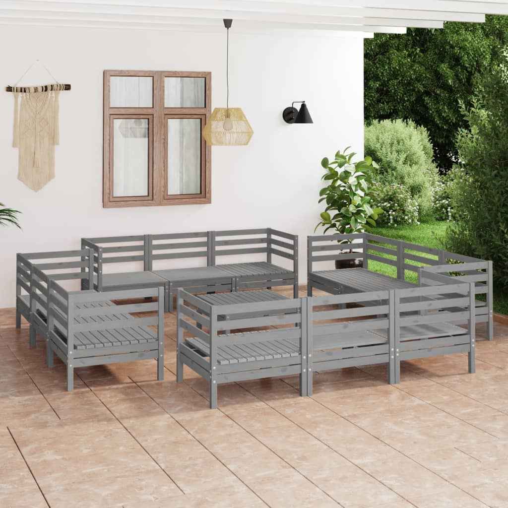 vidaXL 13 pcs conjunto lounge de jardim pinho maciço cinzento