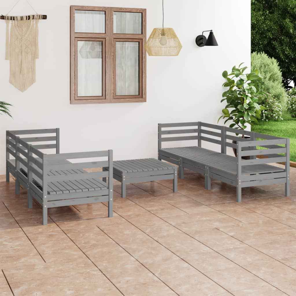 vidaXL 7 pcs conjunto lounge de jardim pinho maciço cinzento