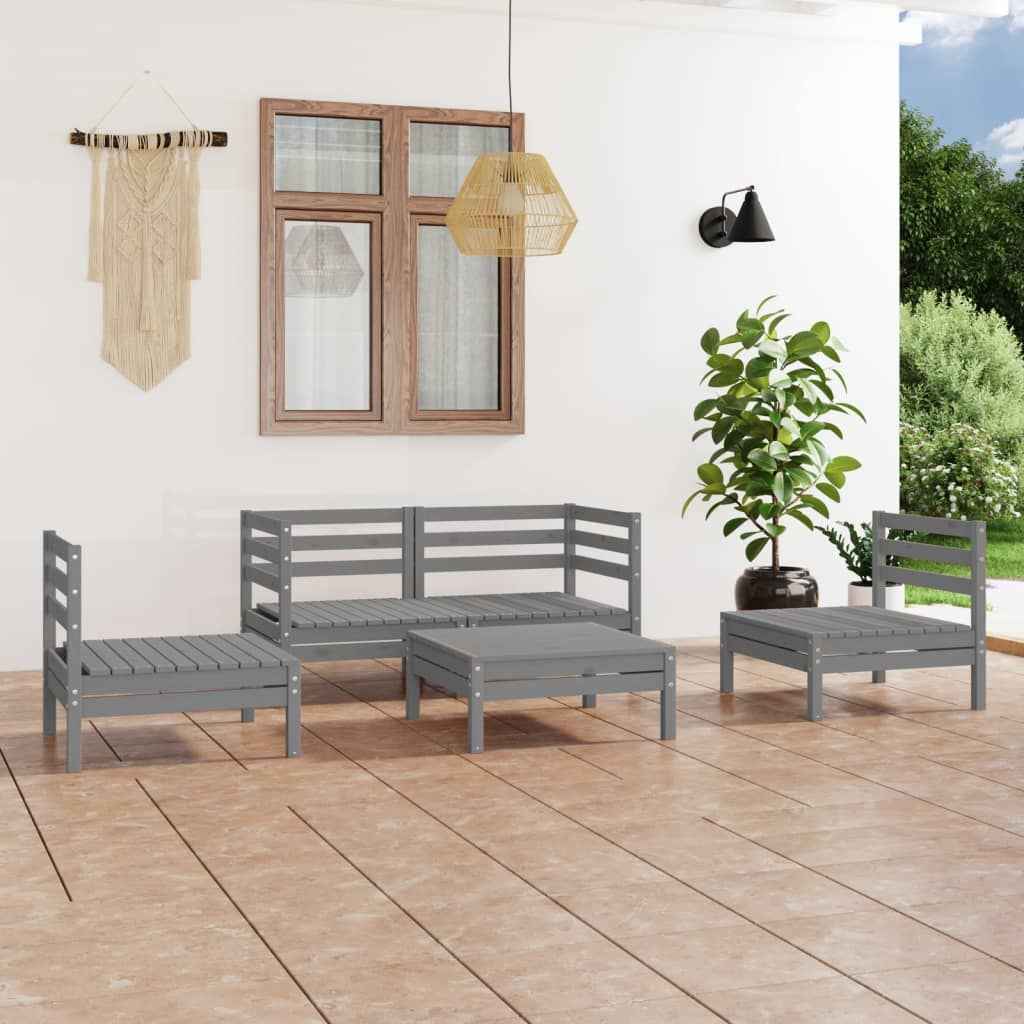 vidaXL 5 pcs conjunto lounge de jardim pinho maciço cinzento