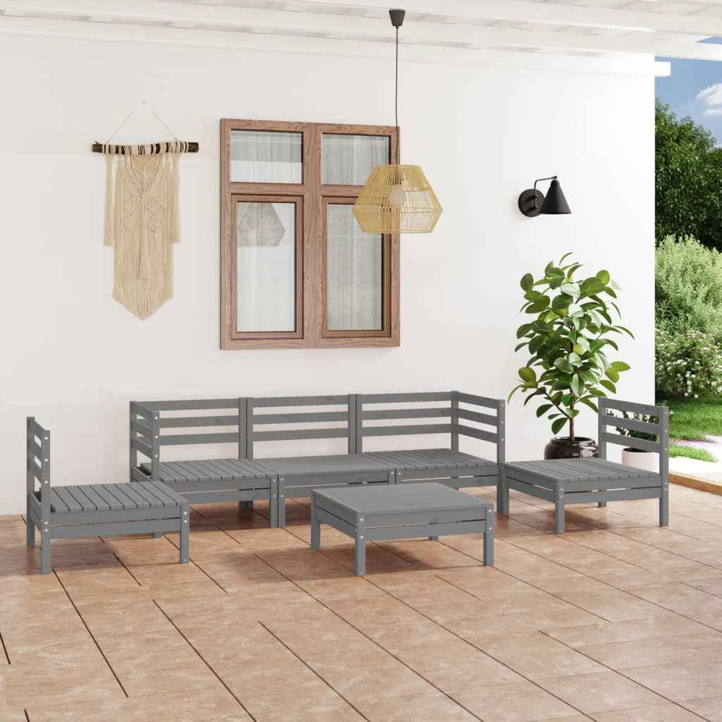 vidaXL 6 pcs conjunto lounge de jardim pinho maciço cinzento