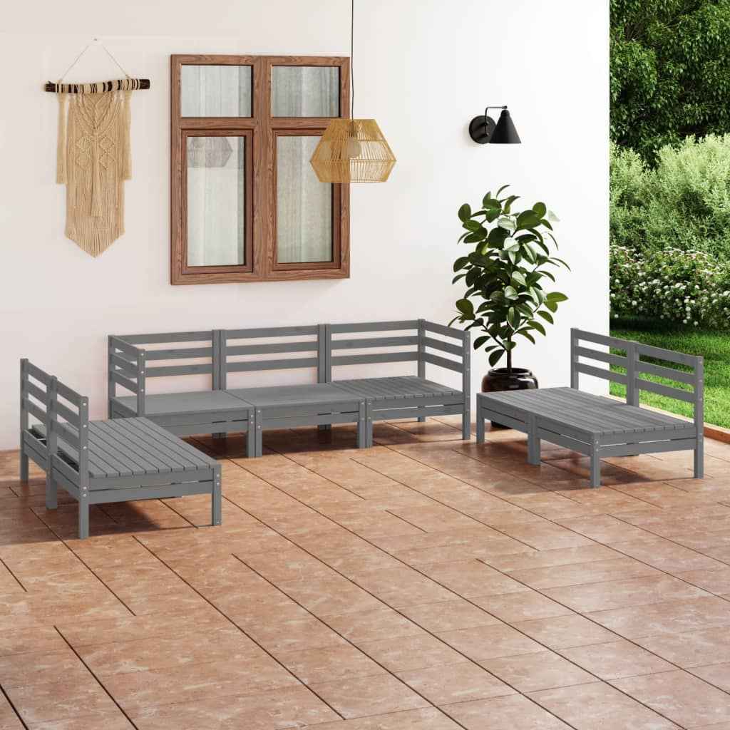 vidaXL 7 pcs conjunto lounge de jardim pinho maciço cinzento