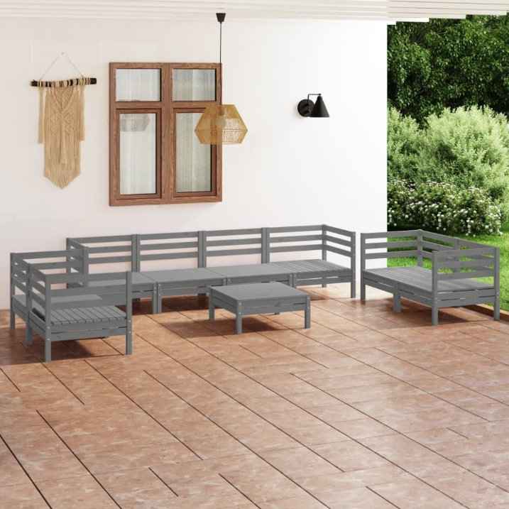 vidaXL 9 pcs conjunto lounge de jardim pinho maciço cinzento