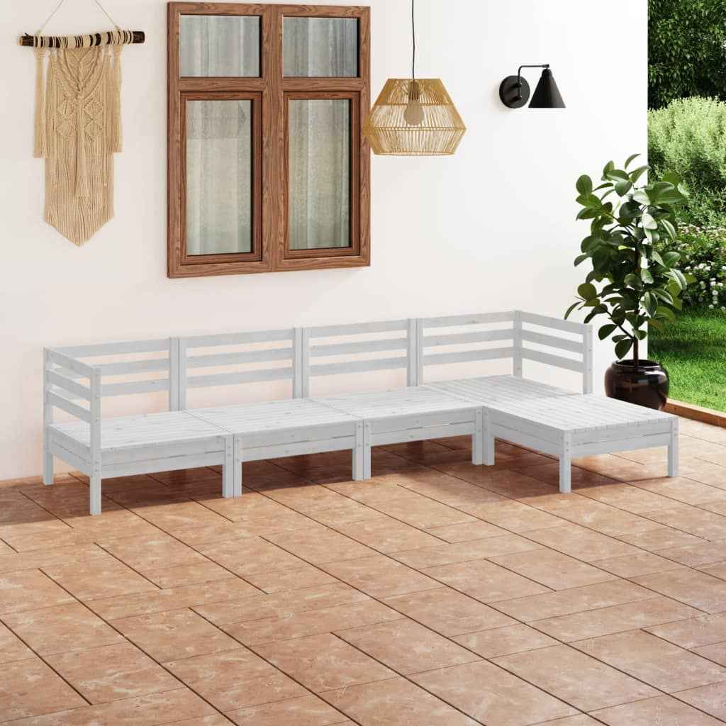 vidaXL 5 pcs conjunto lounge de jardim pinho maciço branco