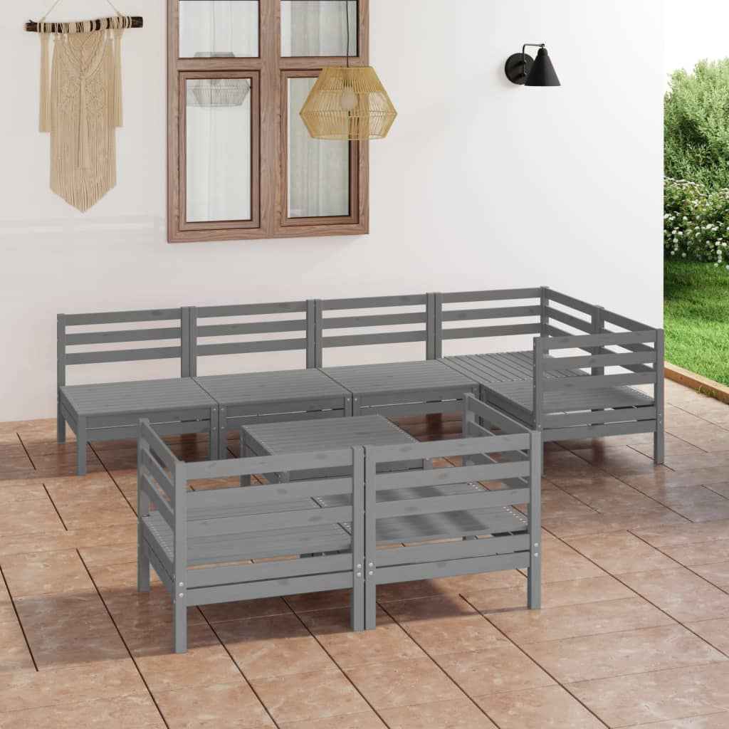 vidaXL 8 pcs conjunto lounge de jardim pinho maciço cinzento