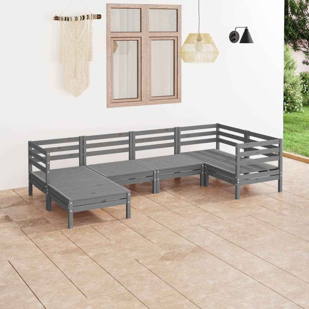 vidaXL 6 pcs conjunto lounge de jardim pinho maciço cinzento