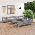 Conjunto de salón de jardín vidaXL de 11 piezas, pino macizo, gris.