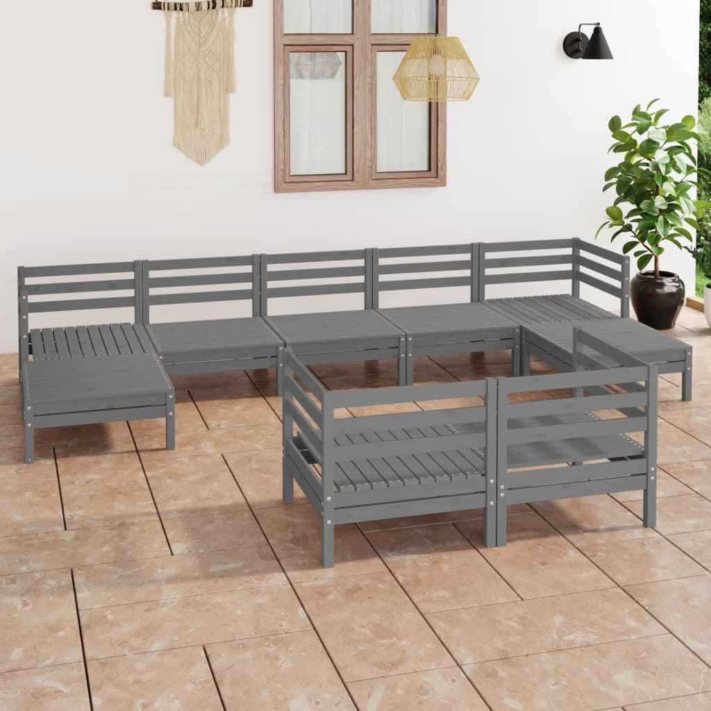 vidaXL 9 pcs conjunto lounge de jardim pinho maciço cinzento