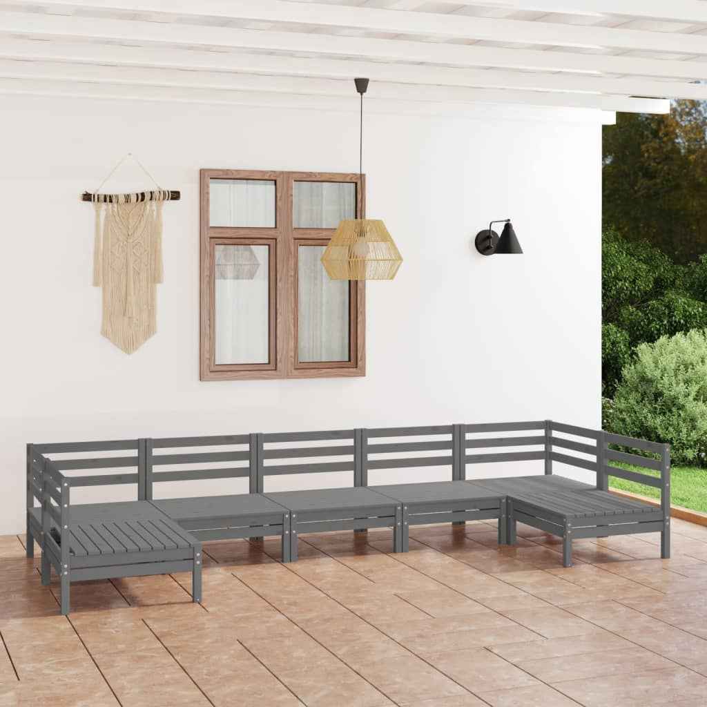 vidaXL 7 pcs conjunto lounge de jardim pinho maciço cinzento