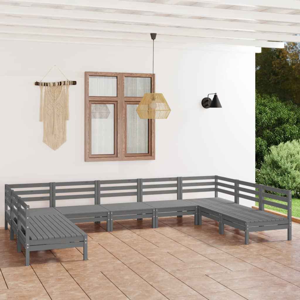 vidaXL 9 pcs conjunto lounge de jardim pinho maciço cinzento