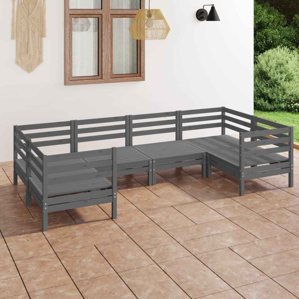 vidaXL 6 pcs conjunto lounge de jardim pinho maciço cinzento