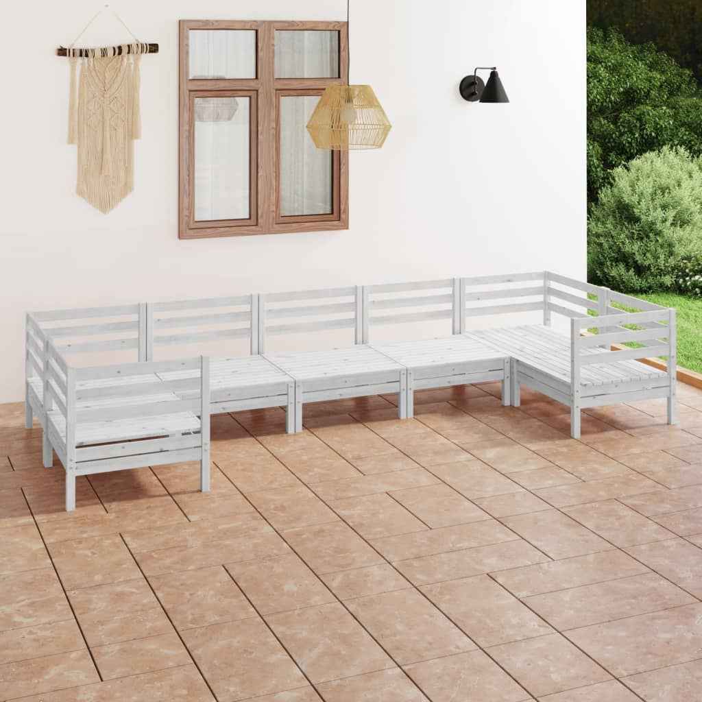 vidaXL 7 pcs conjunto lounge de jardim pinho maciço branco