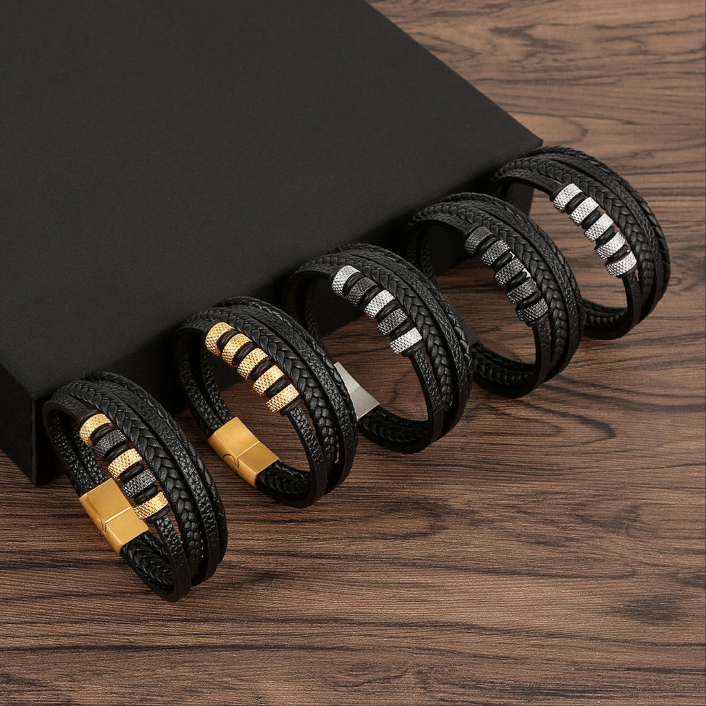 Pulseira de Couro e Aço Inoxidável