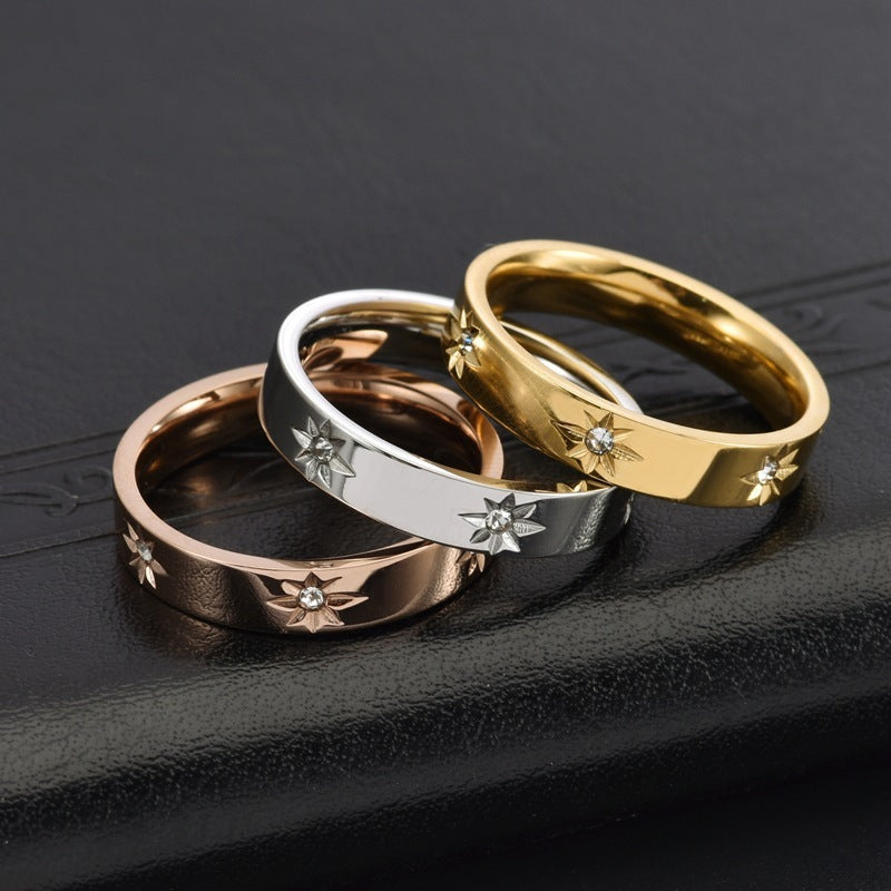 Anel com Estrela de Cinco Pontas em Aço Inoxidável