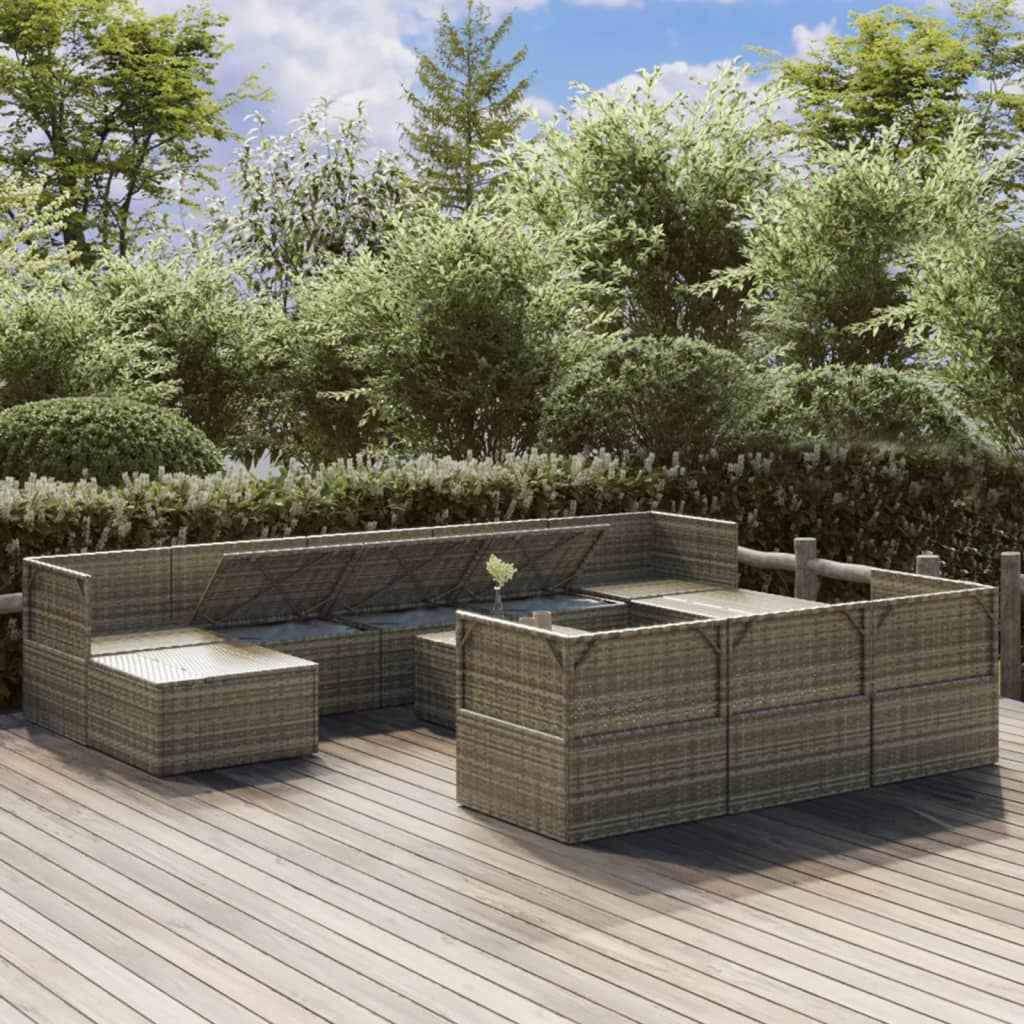 vidaXL 11 pcs conjunto lounge de jardim c/ almofadões vime PE cinzento