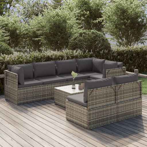 vidaXL 8 pcs conjunto lounge de jardim c/ almofadões vime PE cinzento