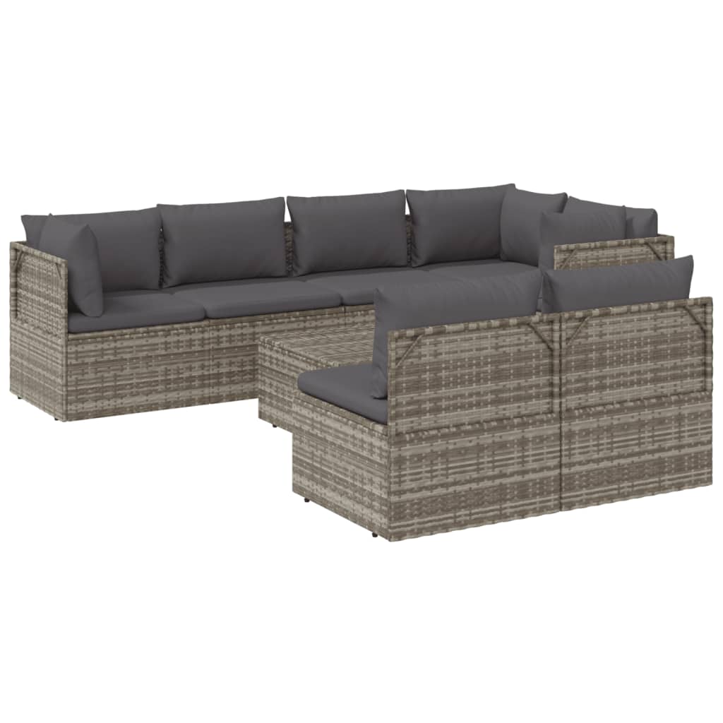 vidaXL 8 pcs conjunto lounge de jardim c/ almofadões vime PE cinzento