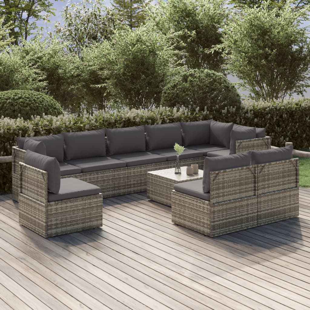 vidaXL 10 pcs garden lounge set with gray PE wicker cushions