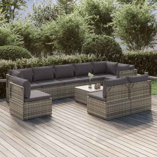vidaXL 10 pcs garden lounge set with gray PE wicker cushions