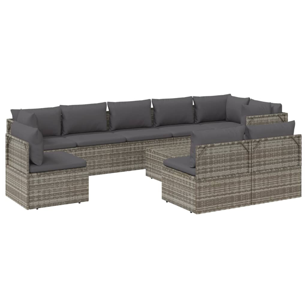 vidaXL 10 pcs garden lounge set with gray PE wicker cushions
