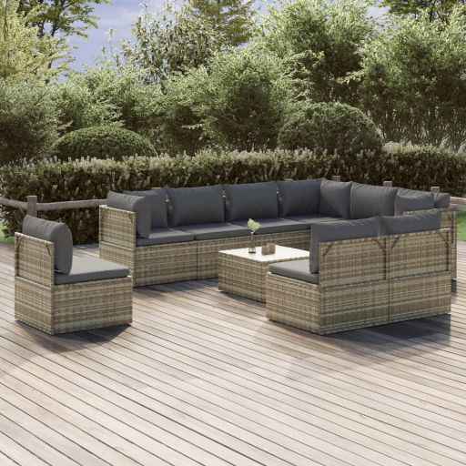 vidaXL 10 pcs garden lounge set with gray PE wicker cushions