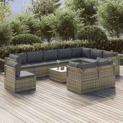 vidaXL 10 pcs garden lounge set with gray PE wicker cushions